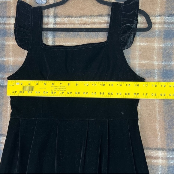 CHU DU CLASSIC FASHION SQUARE-NECK RUFFLE STRAP VELVET MIDI DRESS SIZE:L BLACK - Picture 9 of 12
